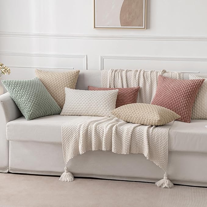 MIULEE Pack of 2 Decorative Throw Pillow Covers 16x16 Inch Soft Boho Striped Textured Corduroy Pillow Covers Modern Farmhouse Home Decor for Couch Bed Sofa Living Room Beige