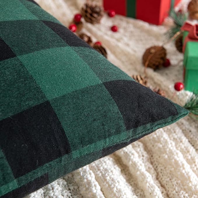 MIULEE Pack of 2 Christmas Buffalo Check Plaids Porch Throw Pillow Covers Classic Retro Farmhouse Cushion Case Soft Square Pillowcases for Home Decor Sofa Bedroom Couch 20 x 20 Inch Green and Black