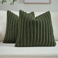 FUTEI Olive Green Striped Decorative Throw Pillow Covers 24x24 Inch Set of 2,Square Winter Decorations Couch Pillow Case,Soft Cozy Faux Rabbit Fur & Velvet Back,Modern Home Decor for Bed