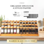 Glass Spice Jars with Label with Bamboo Lids Minimalist 36 Pack Set, 4oz Clear Empty Bottles Seasoning Organizer Jars with Shaker Lids, Small Square Airtight Spice Seasoning Containers Herb Storage