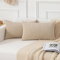 Kevin Textile Throw Pillow Covers Soft Corduroy Decorative Set of 2 Boho Striped Pillow Covers Pillowcases Farmhouse Home Decor for Couch Bed Sofa Living Room 12x20 Inch Beige
