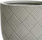 LuxenHome 14-Inch Dia Round Concrete Planters, Large Outdoor Indoor Decorative Plant Pots with Drainage Holes and Rubber Plug, Modern Gray Glen Woven Pattern Flower Pot Planters for Home Garden Patio