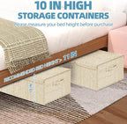 Deep Under Bed Storage Container, 10" Tall Height Underbed Box Bin with Lids 31" Long Large Basket for Under Bed, Bedroom, Dorms, Clothes, Bed sheets, Blankets, 2 Pack, Beige