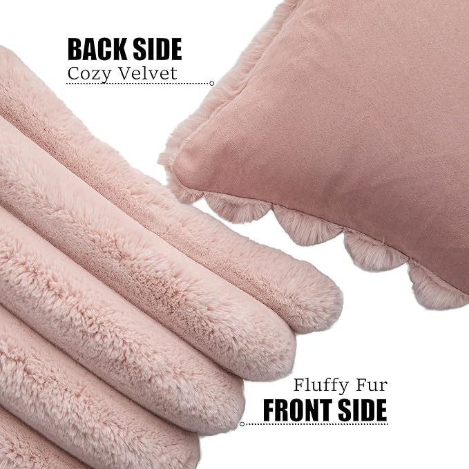 Neelvin Pink Faux Fur Cozy Soft Striped Decorative Throw Pillow Covers 12x20 inch Set of 2,Velvet Pillowcase Cushion Case for Sofa Couch