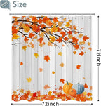 Metawu Fall Shower Curtain Autumn Farmhouse Shower Curtain Fallen Leaves Pumpkin Waterproof Shower Curtain Sets Washable Shower Curtain 72"×72" with 12 Hooks Bathtubs Bathroom Accessories