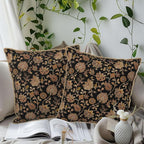Vintage Tapestry Floral Soft Velvet Throw Pillow Covers Set of 2 Black Brown Bohemian Boho Carpet Flowers Decorative Pillow Covers 16x16 Inch Rustic Retro Rug Pillow Case For Sofa Couch Home Decor