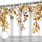 Eucalyptus Shower Curtain, Brown Watercolor Leaves with Floral Botanical Bathroom Decor, Waterproof Fabric Bath Curtain Set with Hooks, 72x78 Inches