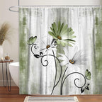 Rustic Farmhouse Shower Curtain - Farm Sage Green Daisy Floral Flowers and Butterfly on Country Wooden Forest Green Shower Curtain for Bathroom, 70X84IN