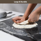 Natural Black Marble Cutting Board For Kitchen, 16 x 20 Inch Marble Slab Granite Cutting Board With Non-Slip Feet For Baking, Cheese, Chocolate, Black White Veins
