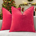decorUhome Christmas Couch Throw Pillow Covers 24x24 Set of 2, Decorative Soft Euro Neutral Chenille Pillow Covers with Elegant Design for Sofa Bed Living Room Home Decor, Red