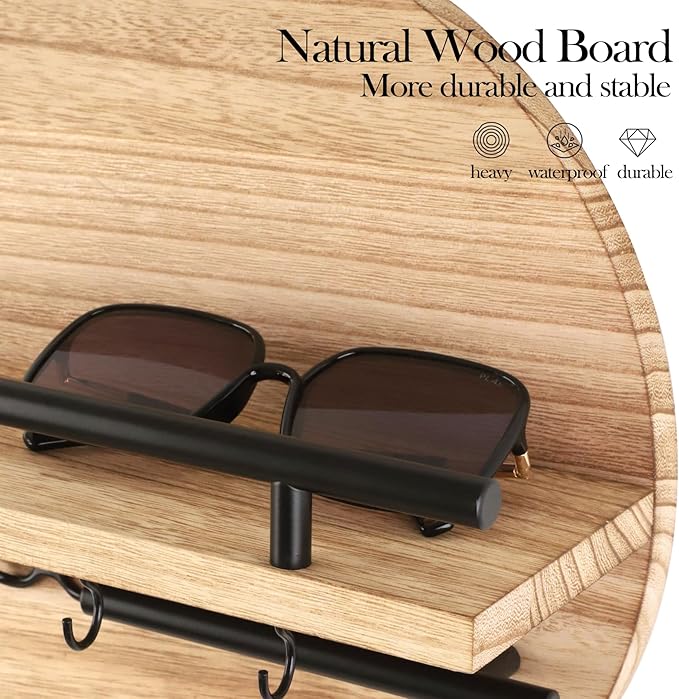 Key Holder for Wall with Shelf - Wood Mail Organizer and Rack with Shelf Hooks Wall Mounted for Entryway Decor Magazines Letter Storage Farmhouse Living Room Bedroom Doorway (Nature)