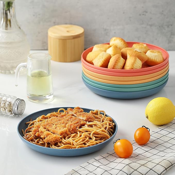 8 PCS Wheat Straw Plates, Kaloo 7.7 Inch Melamine Reusable Plastic Unbreakable Dinner Plates for kitchen, Dishwasher & Microwave Safe (4 colors)