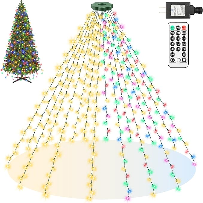 Mlambert Christmas Tree Lights, 9.5ft 16 Lines Fairy String Light, 8 Modes 560 LED Xmas Lighting with Remote Timer for Holiday, Warm White/Multicolor