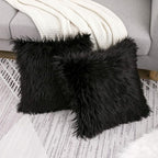 WLNUI Set of 2 Black Halloween Decorative Pillow Covers New Luxury Series Merino Style Faux Fur Fluffy Throw Pillow Covers Square Fuzzy Cushion Case for Sofa Bedroom Living Room Home Decor 20x20 Inch