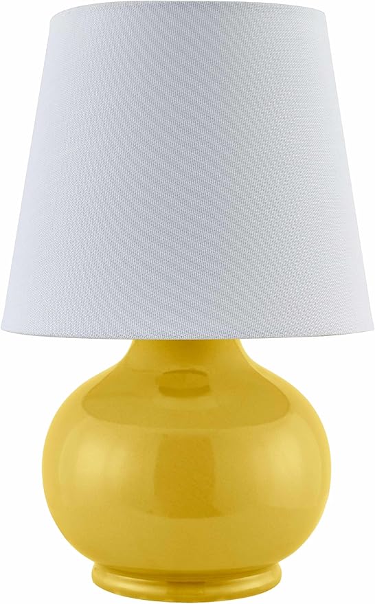 BoutiqueRugs Navarro Boho Ceramic Bedside Table Lamp for Bedroom Nightstand and Living Room - Shade Cotton - White, Yellow, Mustard - 13" H