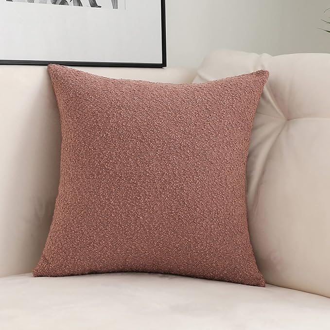 Jeneoo Dusty Rose Decorative Square Thick Throw Pillow Covers Fine Textured Boucle Couch Cushion Case for Sofa Decor, Set of 1, 26 x 26 Inch