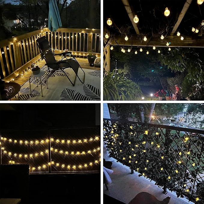 LORRYTE 2-Pack 72FT 120 LED Crystal Globe Solar String Lights Outdoor, Waterproof Solar Lights for Outside, 8 Lighting Modes Patio Decor for Garden Yard Porch Wedding Party(Warm White)