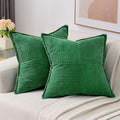 HAUSSY Emerald Green Throw Pillow Covers 16x16 Inch Set of 2,Soft Solid Corduroy Striped/Wide Bordered,Square Decorative Cushion Case,Winter Home Decorations for Couch,Bed
