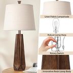 WIHTU 3 Color Temperature Table Lamps Set of 2, Beside Lamp with Linen Shade, 27'' Wood Grain Color Modern Table Lamp for Living Room, Resin Desk Lamp for Nightstands Bedroom Decor (2 Bulbs Included)