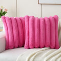 FUTEI Hot Pink Decorative Throw Pillow Covers 20x20 Inch Set of 2, Square Soft Faux Rabbit Fur Big Striped Cushion Cover,Home Decor for Couch Sofa Bed Living Room