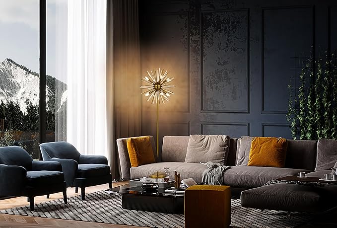 Wellmet Gold Floor Lamp for Living Room, Mid Century Modern Floor Lamps for Bedroom, Brass Finish, 65.3 Inch Tall Unique Metal Floor Lamp for Corner Decorative, Globe Shade (Gold)