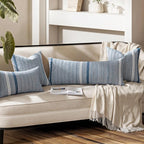 ANRODUO Pack of 2 Boho Throw Pillow Covers 24x24 Inch Farmhouse Decorative Couch Pillow Cases Jacquard Cushion Cover Neutral Accent Pillows of Bed Sofa Bedroom Living Room Home Decor, Navy Blue