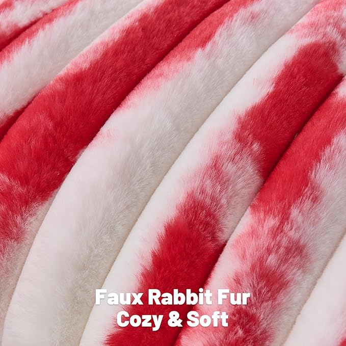 FUTEI Red Decorative Throw Pillow Covers 18x18 Inch Set of 2, Soft Tie-Dye Faux Rabbit Fur Striped Texture Cushion Case, Modern Home Decor for Couch Bed Living Room