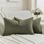 FUTEI Moss Green Chenille Decorative Throw Pillow Covers 12x20 Inch Set of 2,Soft Cozy Faux Linen Textured Lumbar Pillow Cases,Farmhouse Home Decor for Couch Living Room