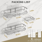 OMAIRA 3-Pack Shower Caddy with Soap Holder, Adhesive Rustproof No-drill Strudy Loading Inside Shower Organizer Shelves Rack Storage Bathroom Organization for Smooth Wall Glass Tile, Silver (X-Large)