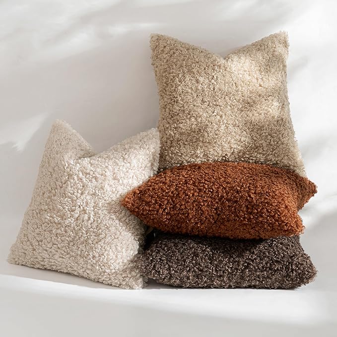 MIULEE Pack of 2 Fall Throw Pillow Covers 20x20 Inch Neutral Rust Faux Fur Decorative Sherpa Pillow Covers Fuzzy Accent Soft Sheepskin Fleece Cushion Cases for Boho Home Decor Couch Living Room Bed