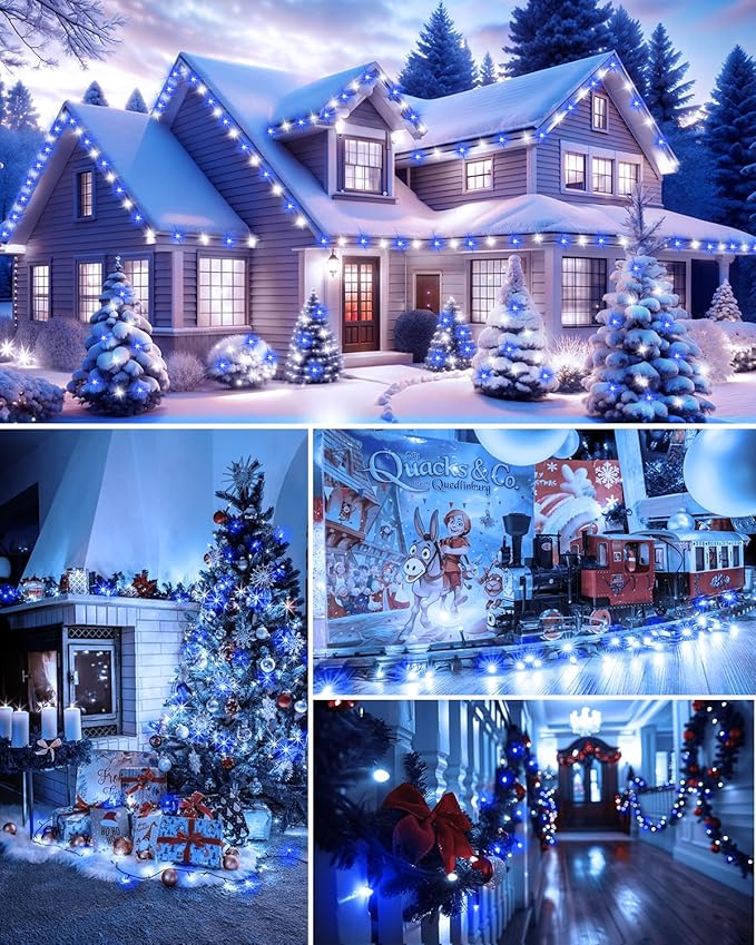 LED Christmas Mini String Lights, 14 Feet 50LEDs F5 Blue White Mini Lights, Connectable Christmas Tree Lights for Wreath Garland Holiday Party Wedding Outdoor Indoor Christmas Decoration, Green Wire