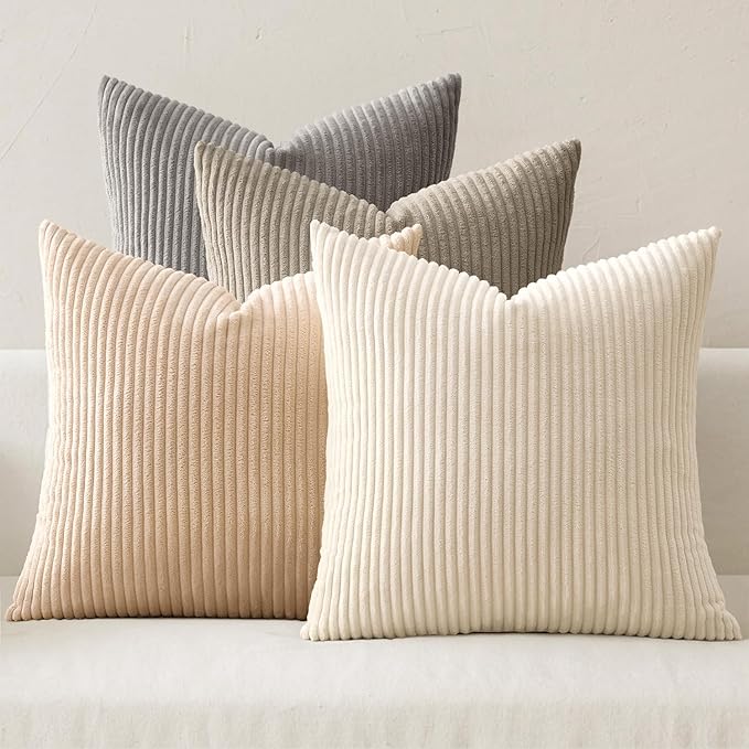 MIULEE Boho Farmhouse Neutral Cream Throw Pillow Covers 20x20 Inch Set of 4 Mordern Nordic Cushion Covers Soft Corduroy Home Decor for Couch Bed Sofa Living Room