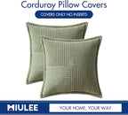 MIULEE Decorative Throw Pillow Covers for Couch Bed Livingroom 18x18 Inch Set of 2 Sage Green Boho Accent Throw Pllows Broadside Striped Patchwork Soft Corduroy Pillowcases