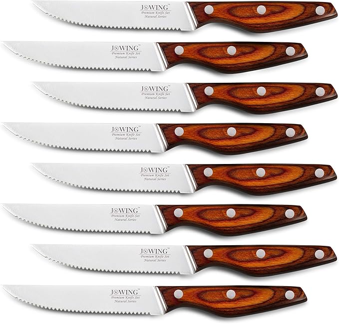 Professional 8-Piece German High Carbon Stainless Steel Steak Knife Set, Premium Full Tang Steak Knives with Pakkawood Handle