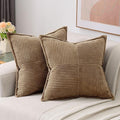 HAUSSY Brown Decorative Throw Pillow Covers 24x24 Inch Set of 2,Soft Solid Corduroy Striped Cushion Case,Square Euro Pillow Shams,Winter Home Decorations for Couch,Bed
