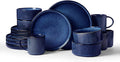 Famiware Star Dinnerware Set with Mugs, Service for 4 (16pcs), Ribbed Stoneware Plates and Bowls Dishes Sets - Chip & Scratch Resistant, Microwave & Dishwasher Safe, Nebulas Blue