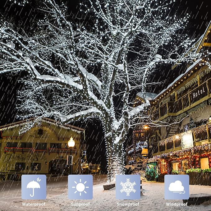 JMEXSUSS 200 LED White Christmas Lights Outdoor, 66ft Connectable Christmas Tree Lights Green Wire, 8 Modes Waterproof Christmas Twinkle String Lights Plug in for Xmas Wedding Party Indoor Decorations