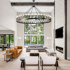 64 Inch Extra Large Black Wagon Wheel Chandelier 42-Light Farmhouse Wagon Wheel Chandeliers Round Industrial Ceiling Light fixtures for Outdoor Porch high Ceilings Living Dining Room Foyer Entryway
