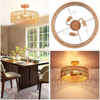 Hamilyeah Boho Flush Mount Ceiling Light Fixture with Rattan Shade, 16 inch Gold Light Fixture Ceiling Mount for Living Room, Bedroom, Kitchen