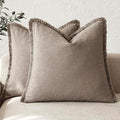Foindtower Set of 2 Decorative Linen Fringe Throw Pillow Covers Boho Farmhouse Cushion Cover with Tassels Soft Accent Pillowcase for Couch Chair Sofa Bed Living Room Home Decor,20×20 Inch,Brown Tan