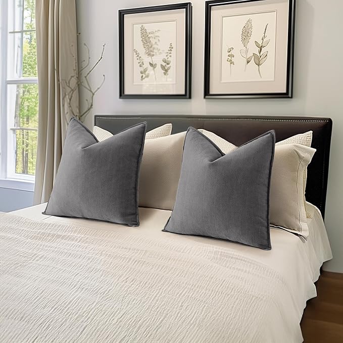 MIULEE Pack of 2 Grey Decorative Pillow Covers 20x20 Inch Soft Chenille Luxurious Couch Throw Pillows Farmhouse Cushion Covers with Elegant Design for Sofa Bedroom Living Room Home Decor