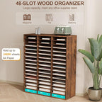 TQVAI Literature Organizer, Heavy Duty 48 Compartments Countertop Mail Organizer with Adjustable Shelves, Wooden Desk Paper Storage Organizer, Mailboxes Cubbies for Office, Classroom, Anqitue