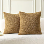 FUTEI Khaki Throw Pillow Covers 16x16 Inch Set of 2,Furry Faux Fur Teddy Boucle Textured Cushion Covers,Soft Fluffy Decorative Pillow Case,Home Decor for Couch Bed Living Room Office Car