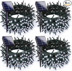 4-pack Solar Christmas Lights Outdoor Waterproof, 400LED 132FT Solar String Lights with 8 Lighting Modes, Tree Light Green Wire for Xmas Tree Party Wedding Garden Yard Fence Decoration (Cool White)