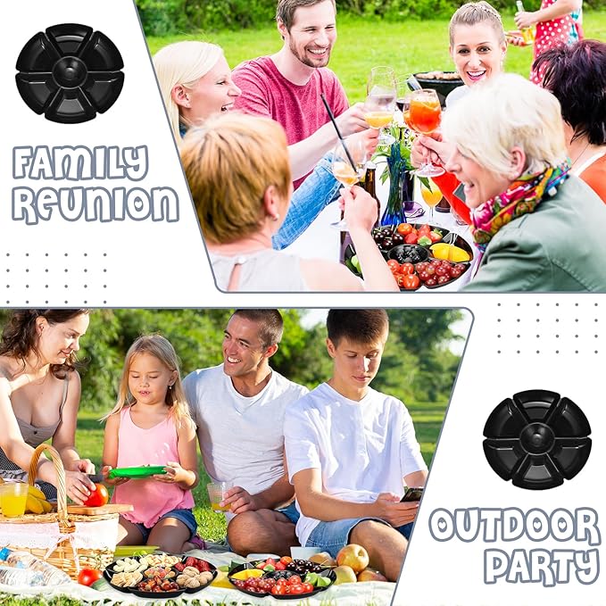 Zhehao 6 Pcs Plastic Divided Serving Trays with 60 Pcs Disposable Fork, 7 Compartments Round Chip Dip Plate, Petal Shape Platter, 10.6'' Snacks Serving Dish for Party Candy Nuts Fruits (Black)