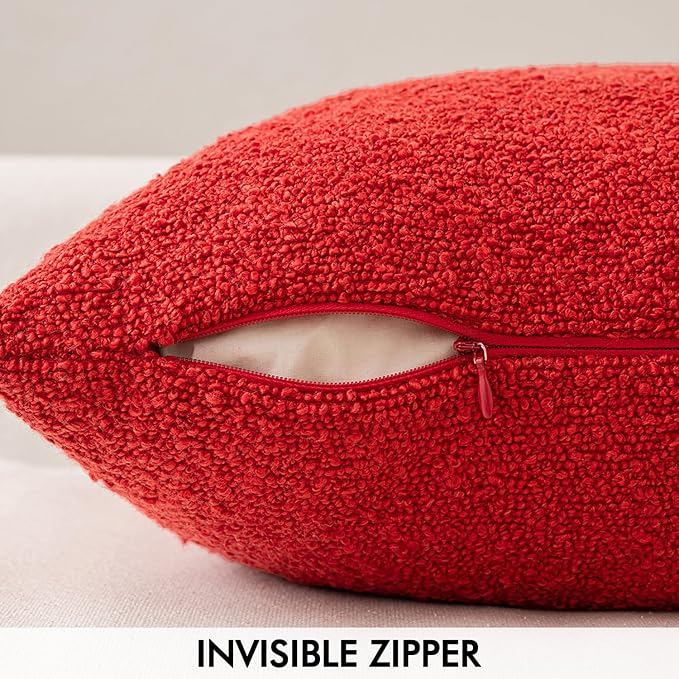 MIULEE Textured Boucle Throw Pillow Cover Christmas Red Accent Solid Eruo Sham Pillow Case Decorative Soft Pack of 1 Couch Cushion Chair Sofa Bedroom Livingroom Home Decor,24x24 Inch