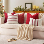 MIULEE Pack of 2 Christmas Pillow Covers 16x16 Inch Red Farmhouse Decorative Throw Pillow Covers with Stitched Edge Soft Chenille Solid Dyed Couch Pillow Covers for Sofa Bed Living Room
