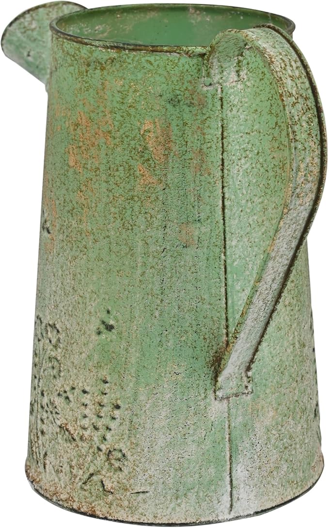 Vintage Metal Watering Can with Handle Rustic Farmhouse Watering Can Flower Pot Distressed Decorative Planter Retro Gardening Flower Bucket for Home Indoor Outdoor Garden Balcony Courtyard(Green#2)