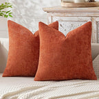 MIULEE Pack of 2 Fall Burnt Orange Decorative Pillow Covers 20x20 Inch Soft Chenille Couch Throw Pillows Farmhouse Cushion Covers for Home Decor Sofa Bedroom Living Room