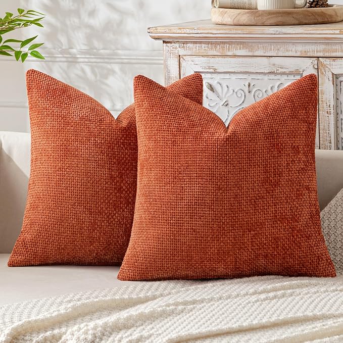 MIULEE Pack of 2 Fall Burnt Orange Decorative Pillow Covers 20x20 Inch Soft Chenille Couch Throw Pillows Farmhouse Cushion Covers for Home Decor Sofa Bedroom Living Room